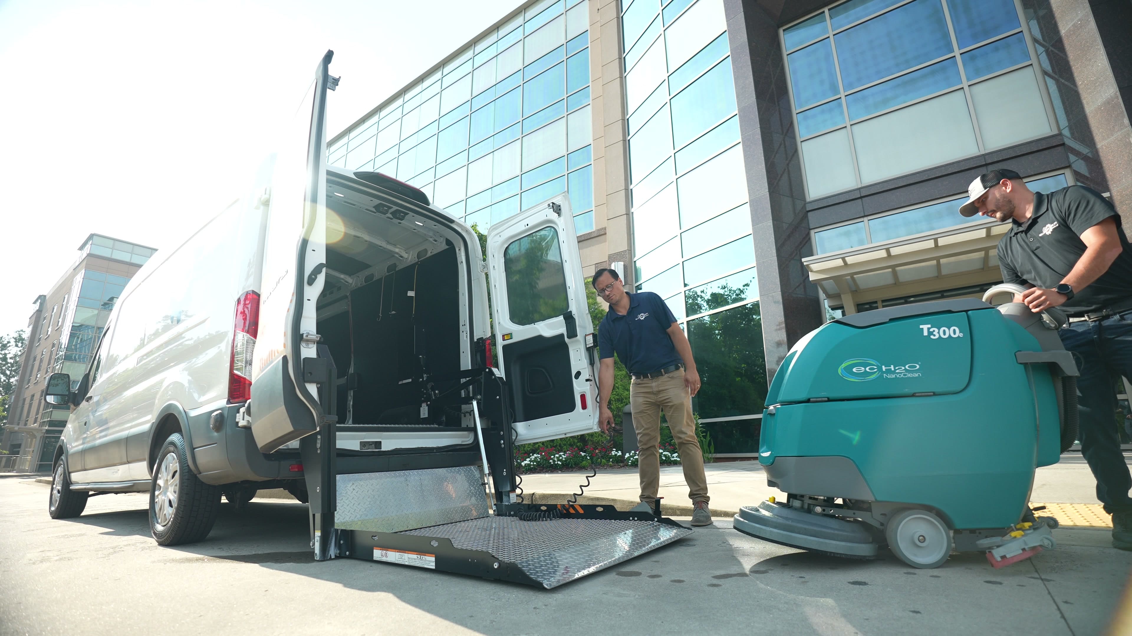 MFS crew unloading equipment at a production facility